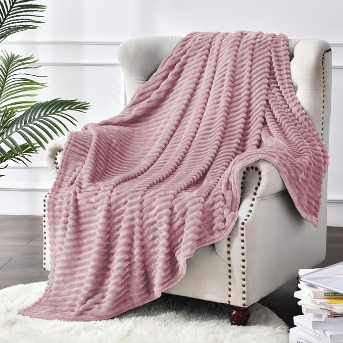 BEDELITE 3D Ribbed Berry Purple Fleece Twin Blanket - Image 7