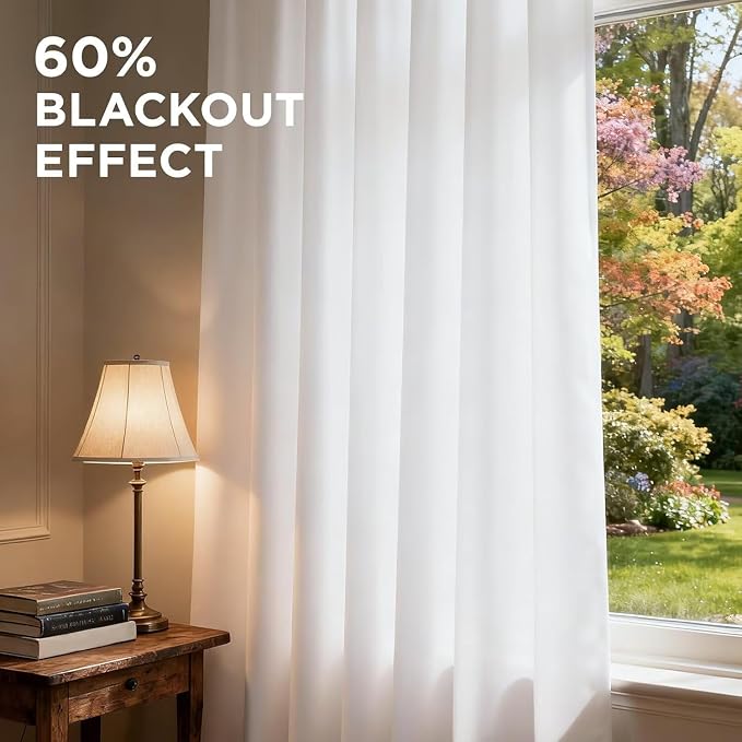 Joydeco 84 Inch 60% Blackout White Curtains 2 Panels, Elegant Soft Sheer - Image 5