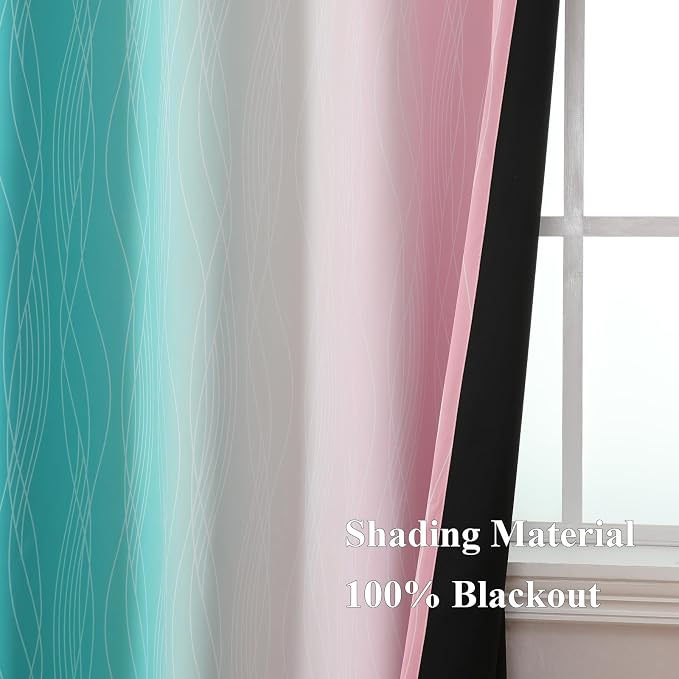 Estelar Textiler Pink and Teal Gradient Blackout Curtains - Image 5