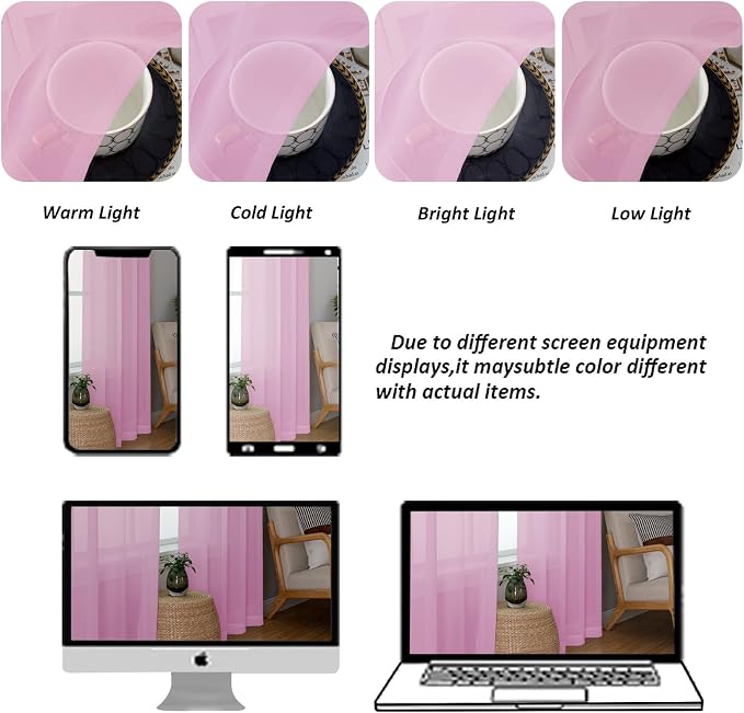 Chyhomenyc Pink Sheer Curtains 63 Inches Long 2 Panels, Light Filtering Bright - Image 4
