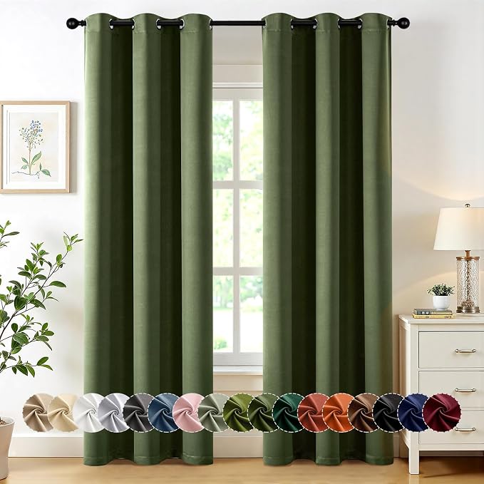 MIULEE Blackout Curtains for Bedroom 2 Panels 40 x 84 Inch Long Olive Green | by MIULEE