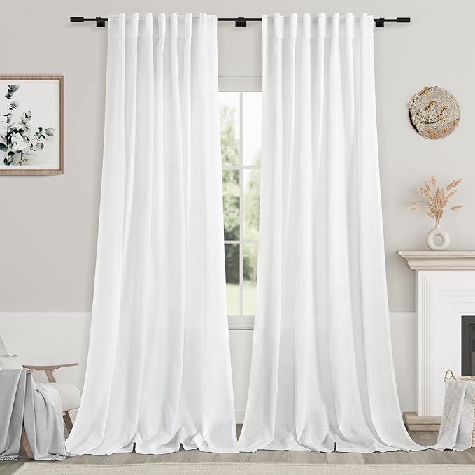 Nanspring Extra Long White Curtain 105 inches Long 2 Panels Set by Nanspring