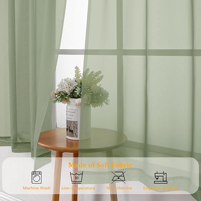 Gwine Sage Green Sheer Curtains 63 Inch Length - Image 7