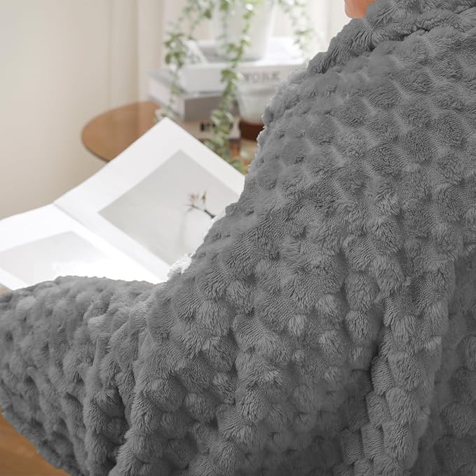 Puncuntex Grey Throw Blanket 90"×90" inches Fuzzy 3D Jacquard Decorative - Image 4