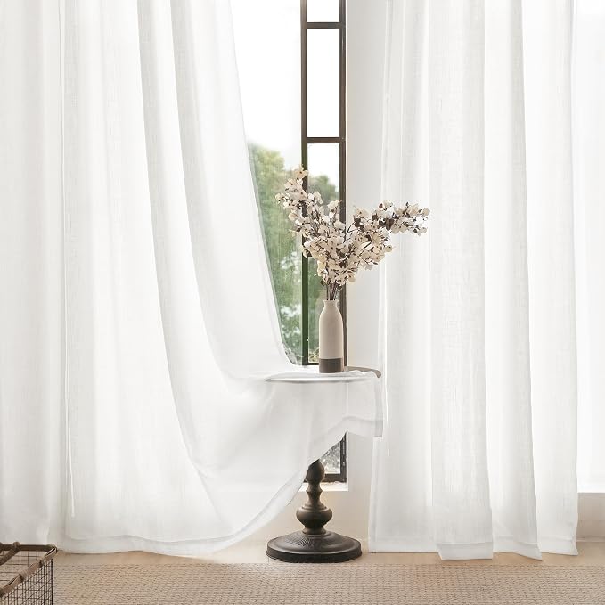 Extra Long White Curtain 108 inches Long 2 Panels Set Back Tab Light Filtering - Image 5