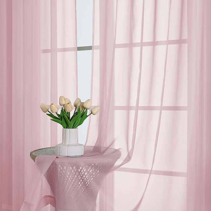 Chyhomenyc Blush Pink Sheer Curtains 63 Inches Long 2 Panels, Light Filtering - Image 2