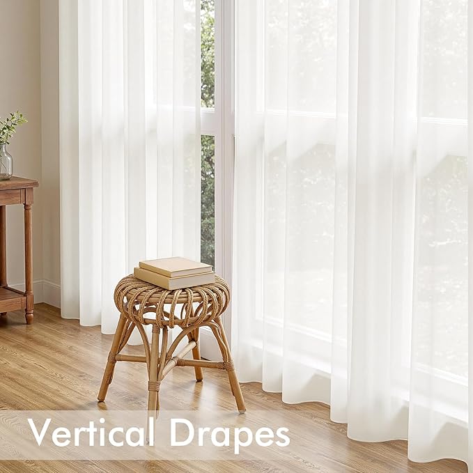 MIULEE Ivory Sheer Curtains 84 Inches Long, 4 Panels Set, Light Filtering Rod - Image 5