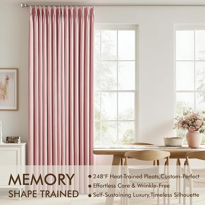 MIULEE Pink Pinch Pleated 100% Blackout Linen Curtains 40x90 Inches | Room - Image 3