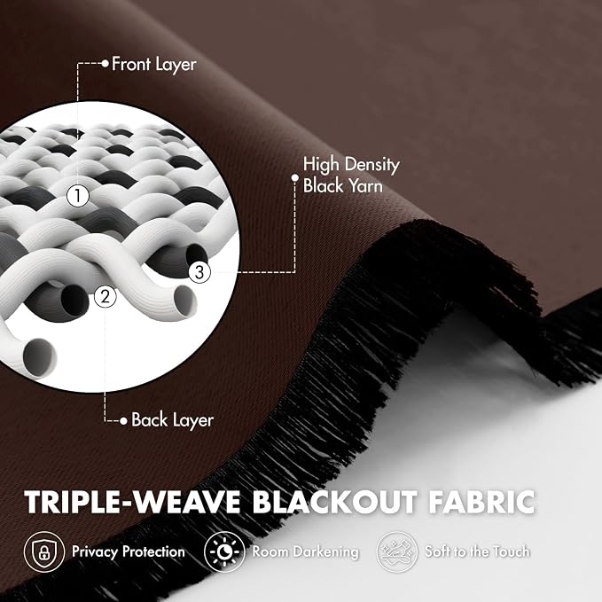 MIULEE 4-Panel 36 Inch Blackout Kitchen Tier Curtains Over Sink Dark Brown | - Image 3
