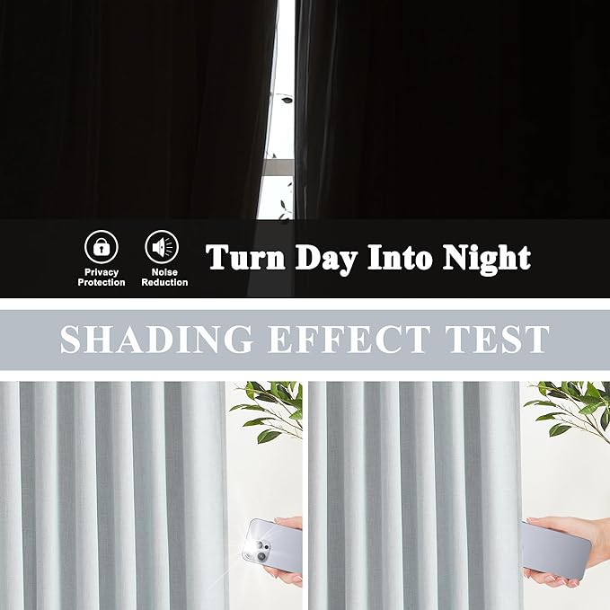 Vision Home Blue Gray Pinch Pleated Full Blackout Curtains Linen Blended Room - Image 4