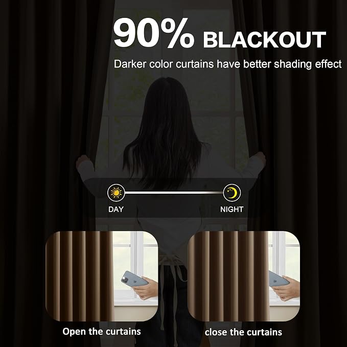 Brown Pinch Pleated 60 Inch Wide Curtains 60 x 102, Thermal Insulated Noise - Image 3