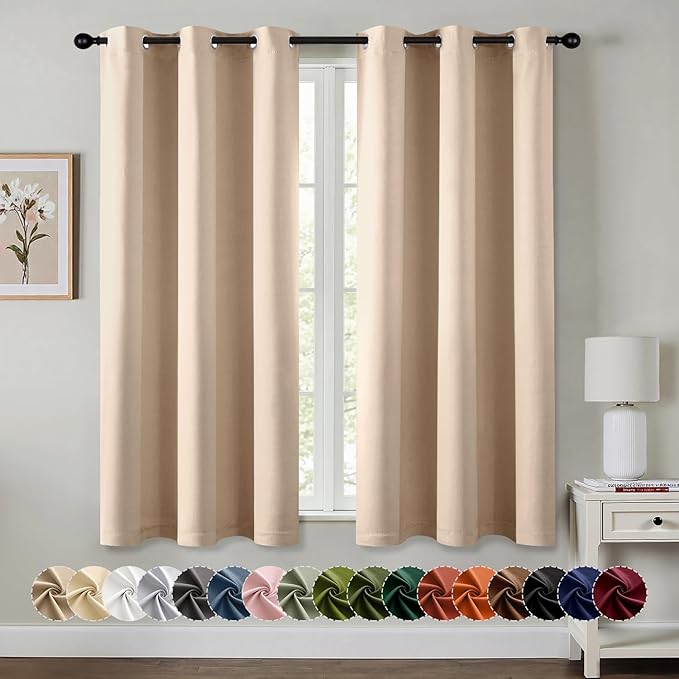MIULEE Blackout Curtains for Bedroom 2 Panels 34 x 54 Inch Long Beige | Thermal by MIULEE
