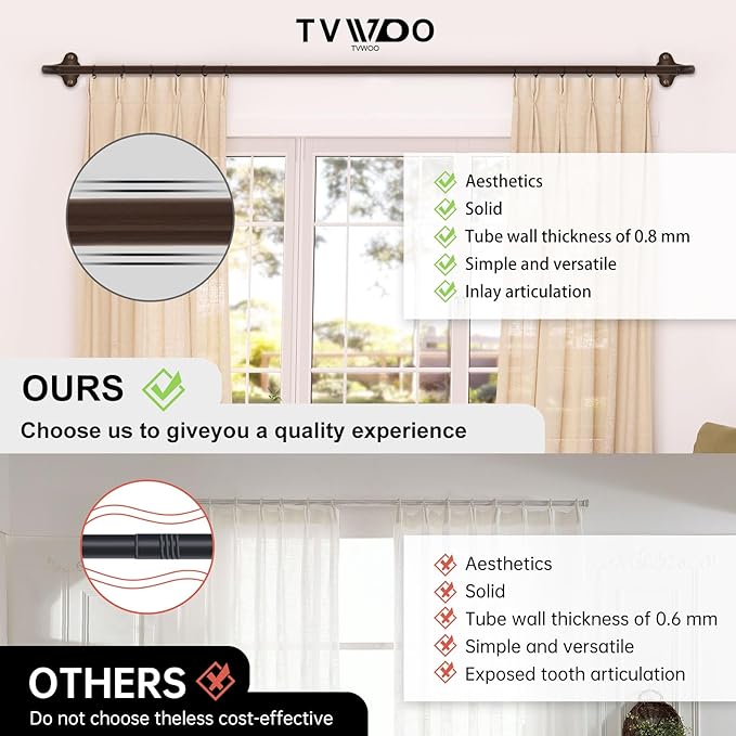 TVWOO Bronze Wrap Around Curtain Rods:5/8Inch Blackout Adjustable Window - Image 2