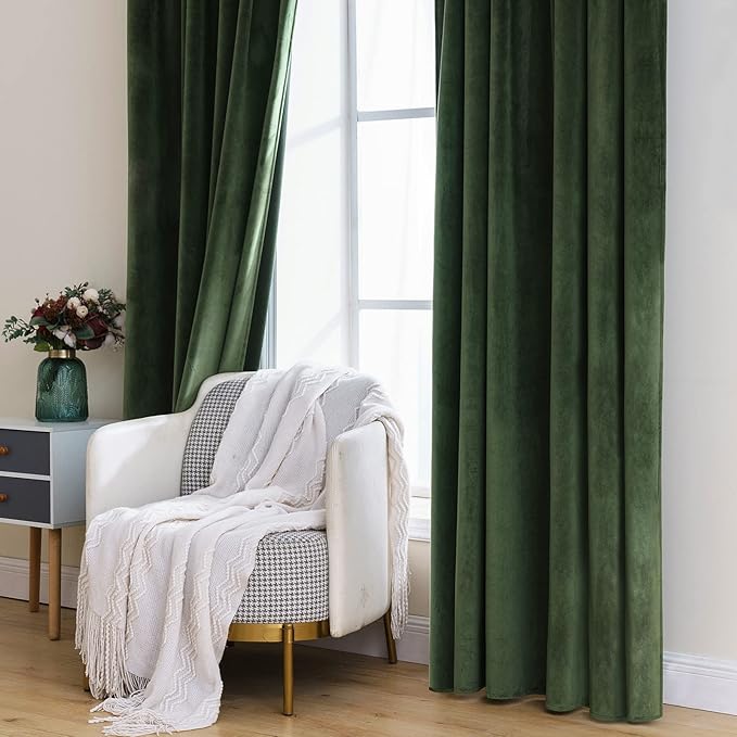 MIULEE Velvet Curtains Extra Wide 66x84 inches Olive Green Curtains | Luxury - Image 7