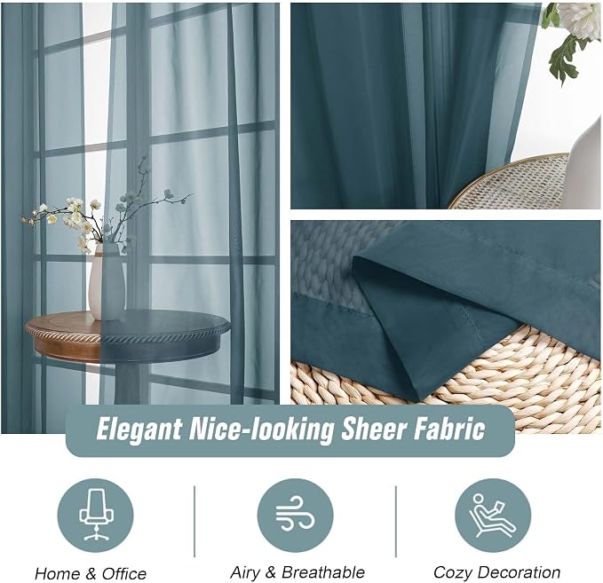 Dusty Blue Sheer Curtains 90 Inches Long 2 Panels, Light Filtering Solid Sheer - Image 4