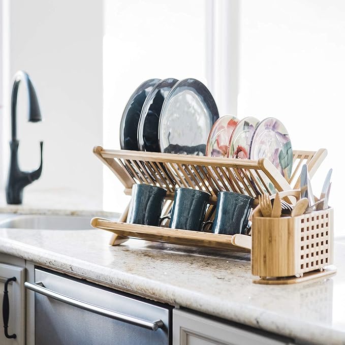 Totally Bamboo Eco Collapsible Dish Drying Rack, Natural Bamboo