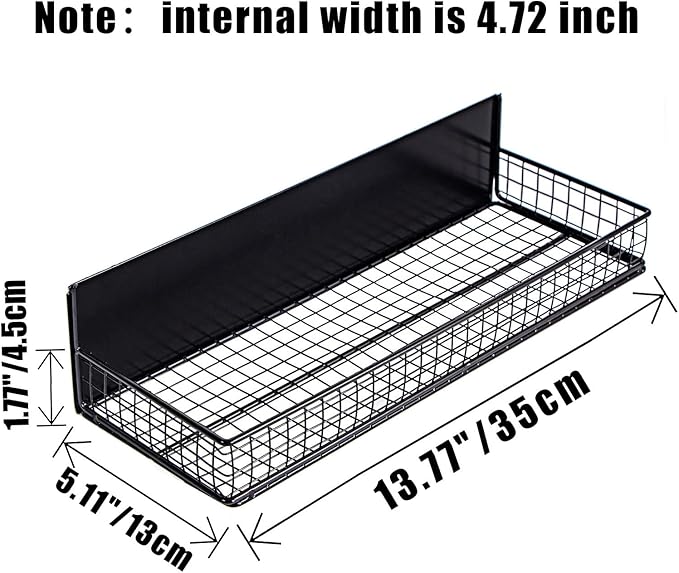 Magnetic Shelf for Fridge Magnetic Basket Organizer Wire Mesh Magnetic Holder Magnet Shelf Accessories for Office Kitchen Classroom Storage, Black-Low, 13.77" x 5.11" x 1.7