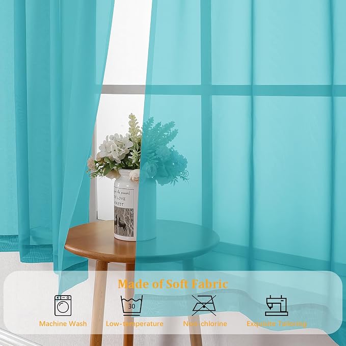 Gwine Turquoise Valances for Windows, Small Light Filtering Rod Pocket Cafe - Image 8
