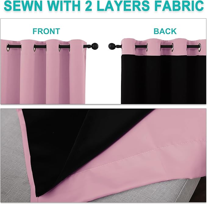 NICETOWN Crystal Pink 100% Blackout Curtains 45 inches Long, Thermal Insulated - Image 5