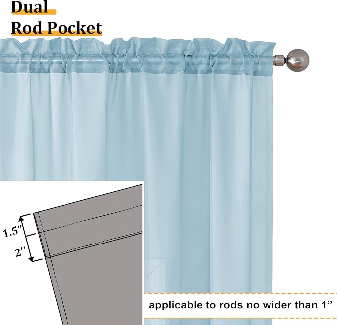 Aiyufeng 2 Pack: Basic Sky Blue Sheer Curtain Drapes 45 Inch Length 2 Panels - Image 4