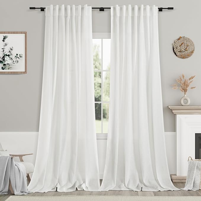 Off White Curtains 95 Inches Long 2 Panels Back Tab Sheer Linen Curtain Modern by Nanspring