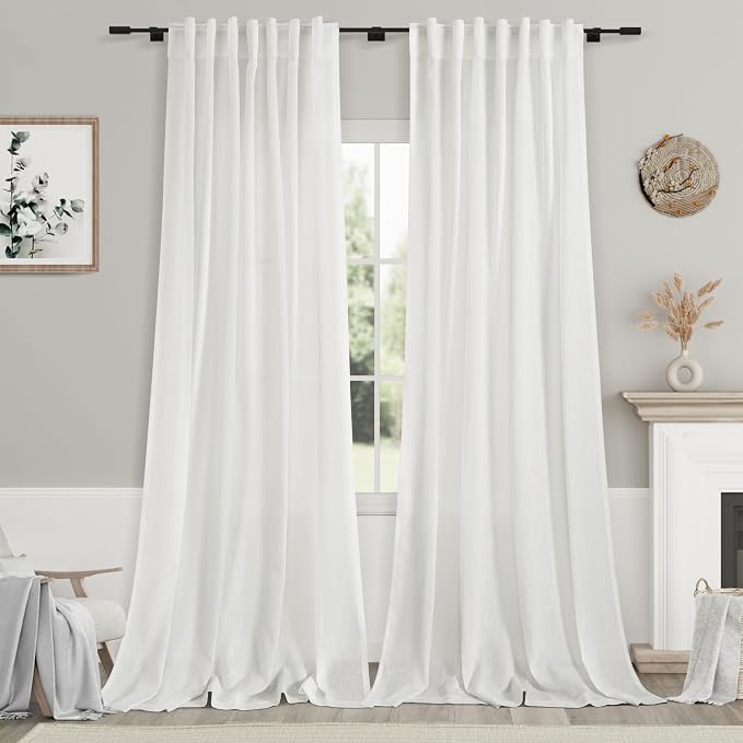 Extra Long Off White Curtains 105 inches Long 2 Panels Set by Nanspring