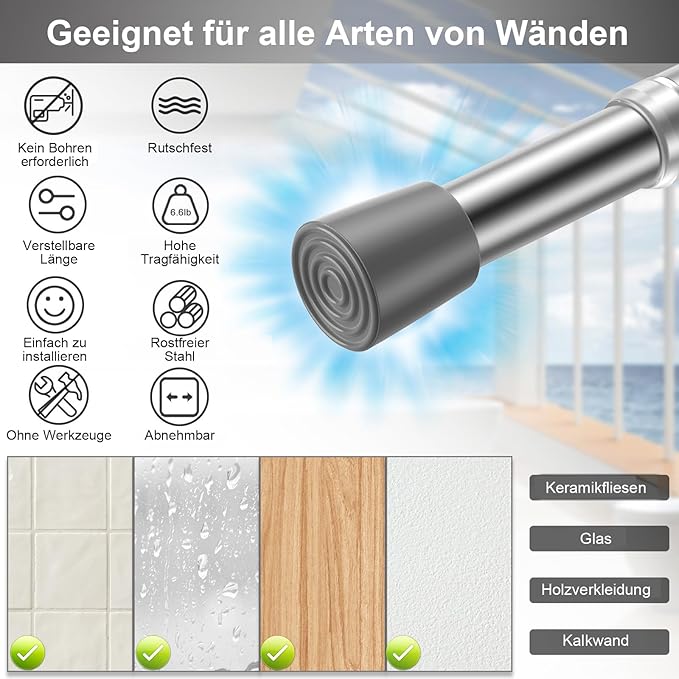 AIZESI 2pcs Spring Tension Rods Adjustable 26 to 39 inch Tension Curtain Rod - Image 2