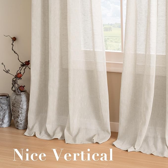 H.VERSAILTEX Natural Linen Sheer Curtains Flax Linen Blended Curtain Panels - Image 7