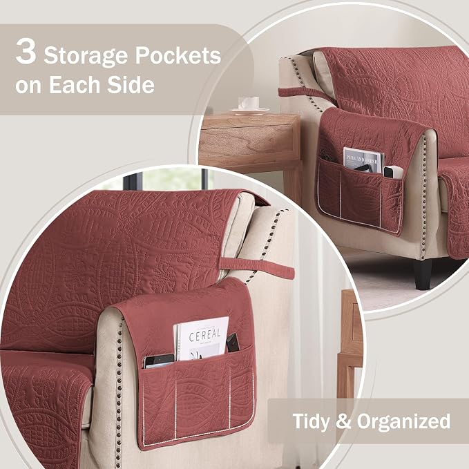 Red Quilted Recliner Chair Covers, Waterproof Medium Chair Covers, Lazy Boy - Image 4