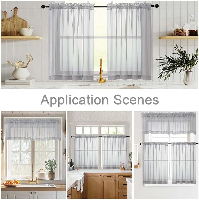 Light Grey Kitchen Curtains 30 Inch Length Tier 2 PCS, Solid Soft Half Curtains - Image 6