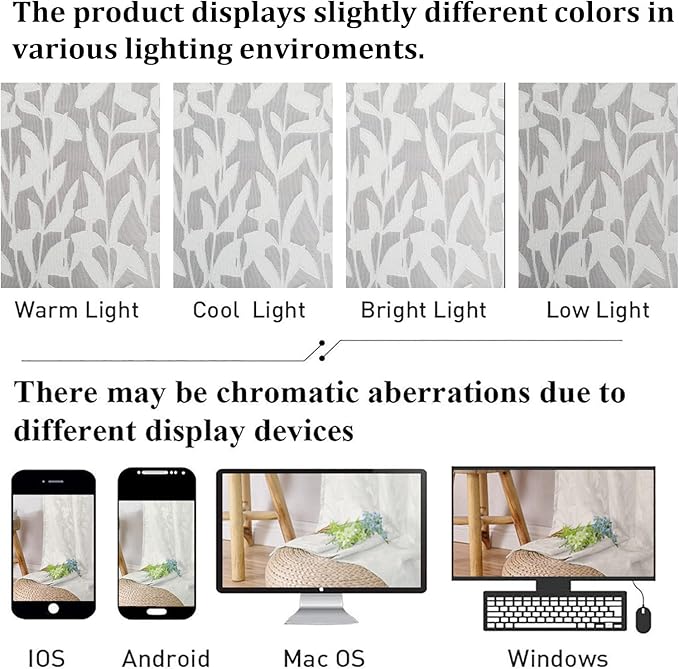 Lecloud Leia Sheer Ivory Kitchen Curtains 36 Inch Length 2 Pcs, Jacquard Leaf - Image 7