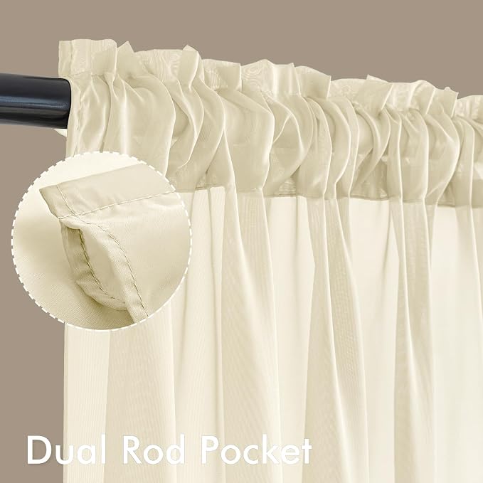 MIULEE Light Cream Sheer Curtains 63 Inches Long 4 Panels 42 x 63 Inches | - Image 3