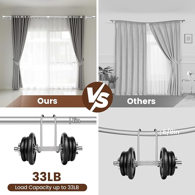 Hradecti Silver Curtain Rod 30-144 inch 2 Pack, Fit 30 to 142, 66 to 120 inch - Image 4