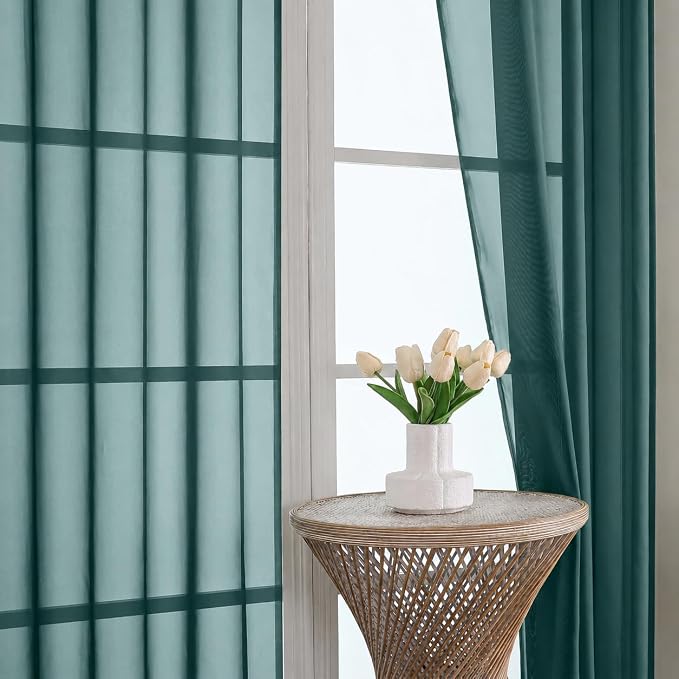 Hunter Green Sheer Curtains 72 Inches Long 2 Panels Set, Light Filtering Sheer - Image 3