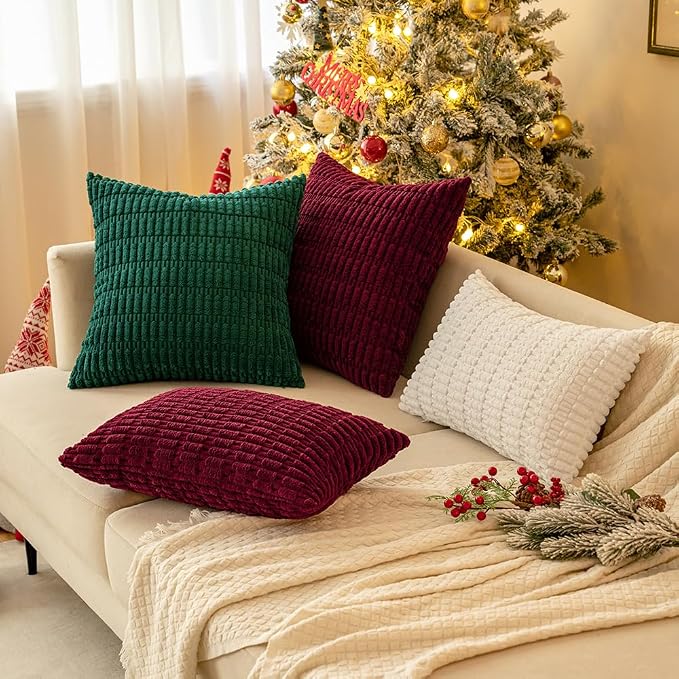 MIULEE Corduroy Decorative Throw Pillow Covers 18x18 Pure White Pack of 2 | - Image 12