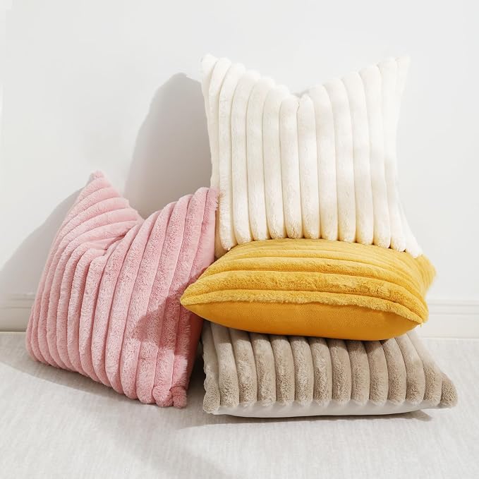 decorUhome Summer Cozy Faux Fur Throw Pillow Covers 12x12 Set of 2 Decorative - Image 5