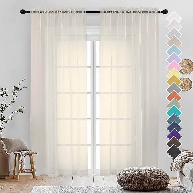 OVZME Cream Sheer Curtains 96 Inches Long 2 Panels by OVZME