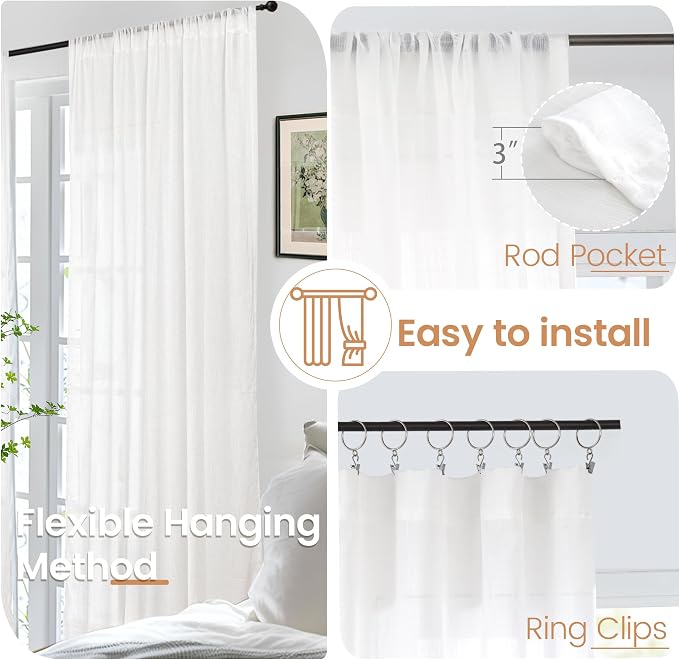 BGment White Linen Curtains 52X96 Inches Long - Image 6