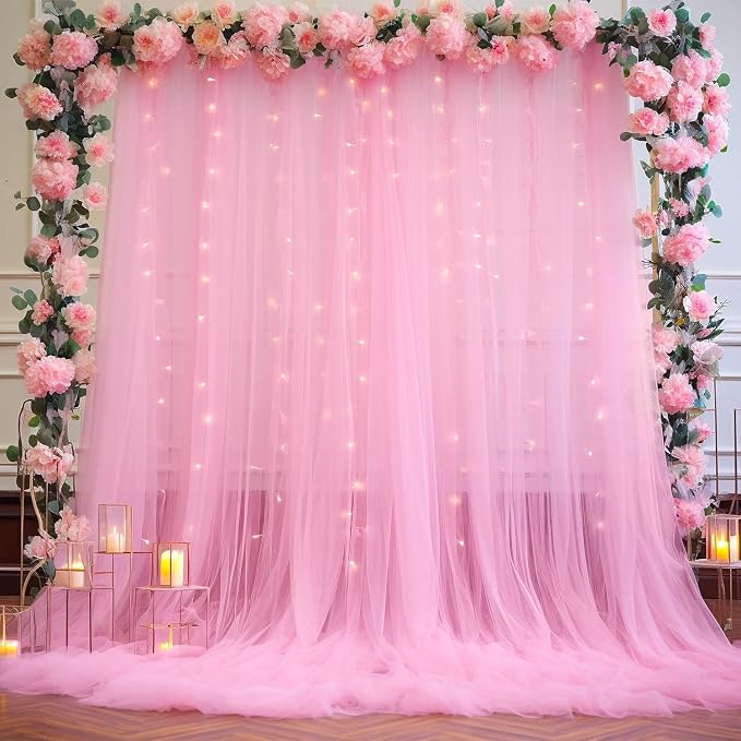 Pink Tulle Backdrop Curtain for Parties Girls Baby Shower 10ft X 8ft Light Pink - Image 6