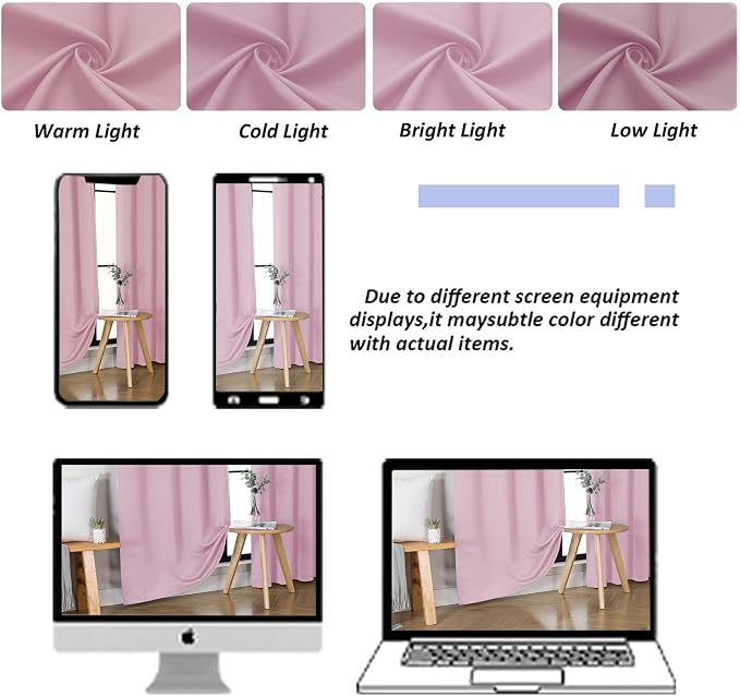Simplebrand Ava Pink Short 36 Inches Blackout Curtain 2 Panels Set, Half Window - Image 8