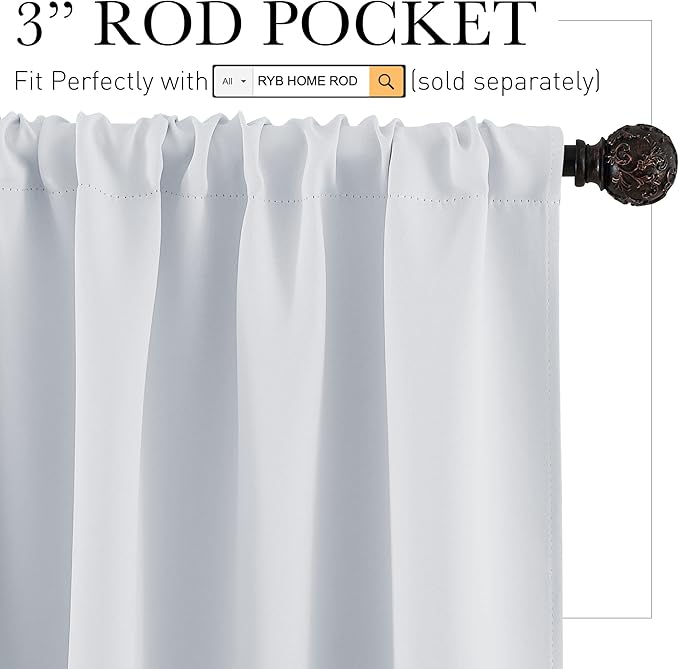 RYB HOME Short Curtains for Bedroom, Room Darkening Insulated Summer Heat Light - Image 2