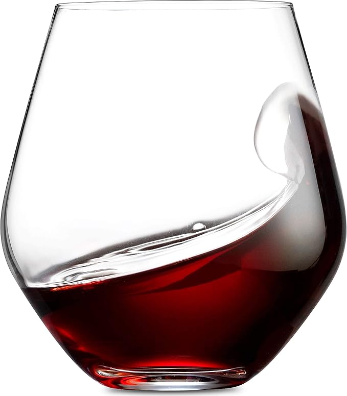Godinger Wine Glasses, Stemless Wine Glasses, Red Wine Glasses, Wine Drinking Glasses, Stemless Wine Glass - 17oz, Set of 4 - Made in Europe