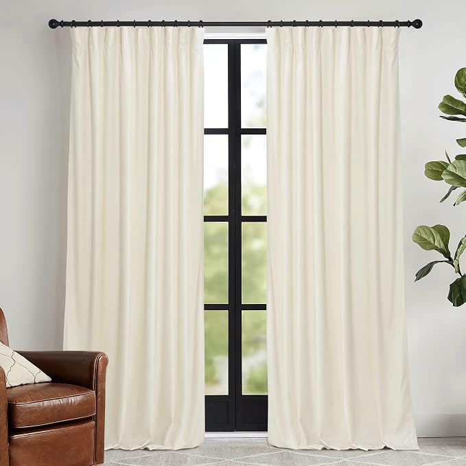 RYB HOME Ivory White Velvet Curtains 72 inches by RYBHOME