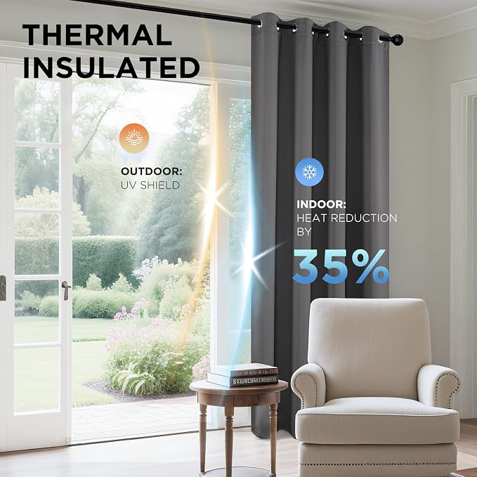 Joydeco Grey Blackout Curtains for Bedroom 45 Inch 2 Panels - Image 4