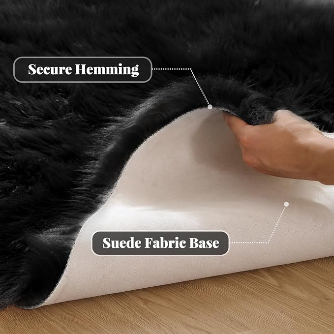 ORINOVA Black Faux Sheepskin Washable Fluffy Fur Area Rugs - Image 3