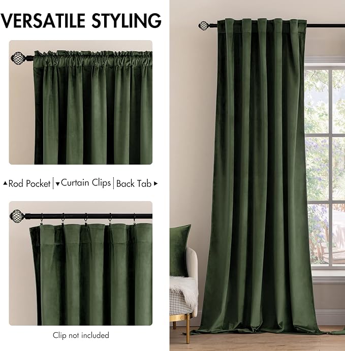 MIULEE Velvet Curtains Extra Wide 66x84 inches Olive Green Curtains | Luxury - Image 2