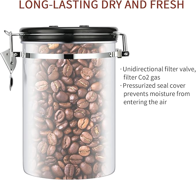 malmo Coffee Canister, Airtight Coffee Container with Date Tracker Lid, Stainless Steel Canister for Kitchen Food Storage (Black-Copper, 22oz with 1/4 Cup)
