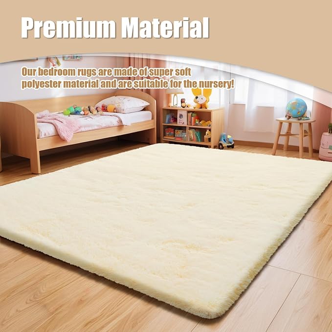 8x10 Fluffy Area Rugs for Living Room, Shag Area Rug for Bedroom, Ivory Soft - Image 8
