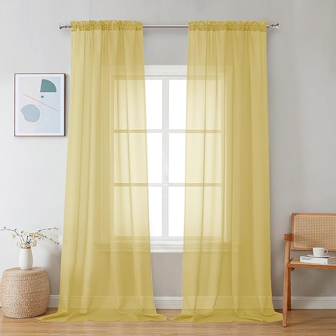 Chyhomenyc Mustard Yellow Sheer Curtains 120 Inches Long by Chyhomenyc