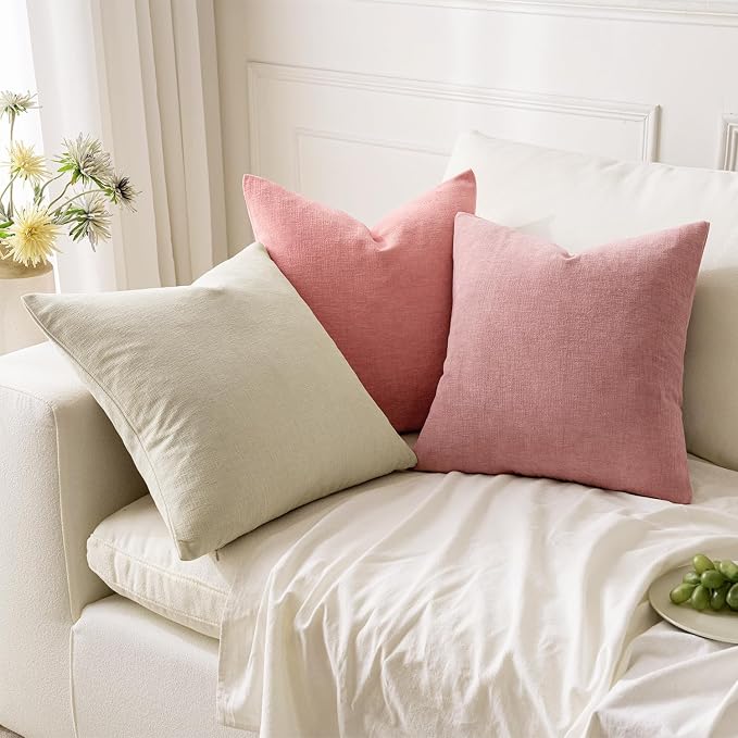 MIULEE Blush Pink Chenille Couch Throw Pillow Covers, 18x18 | Set of 2 - Image 4